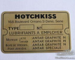 Hotchkiss Chassis Number Plate