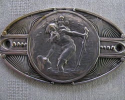 12 French old silver plated St Christopher Christophorus dashboard plate