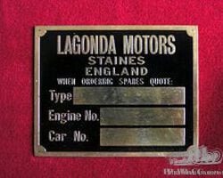 Lagonda Motors Type Plate