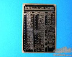 Bugatti Brass Patent Numbers Plate