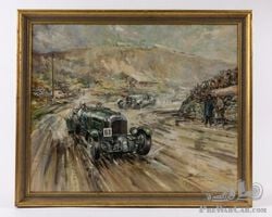 PAT NEVIN: Ulster T.T. 1929, oil on board, signed, depicting the Bentley Blower #63 of Sir Henry Tim Birkin and the eventual winner the Mercedes-Benz SS #70 of Rudolf Caracciola | Donington Auctions | 17 Oktober 2026